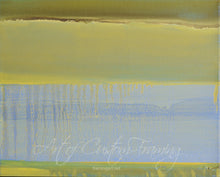 Load image into Gallery viewer, Abstract by Deborah Friedman original artwork on canvas. Blue and Green lines and brush strokes laid horizontally across the canvas. The green drops into the lower blue stripe.