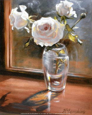 Flowers in a clear vase, Artwork by Jan McLaughlin