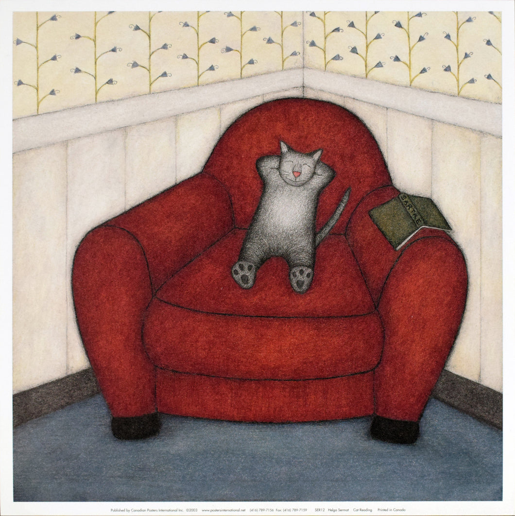 Cat Reading by Helga Sermat