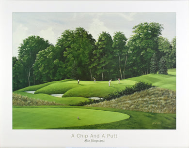A chip and putt Alan Kingsland poster golfers playing on field