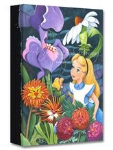 Load image into Gallery viewer, Alice in Wonderland talking to flowers image on canvas